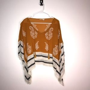 Floreat Anthropologie Mustard Embroidered Shawl